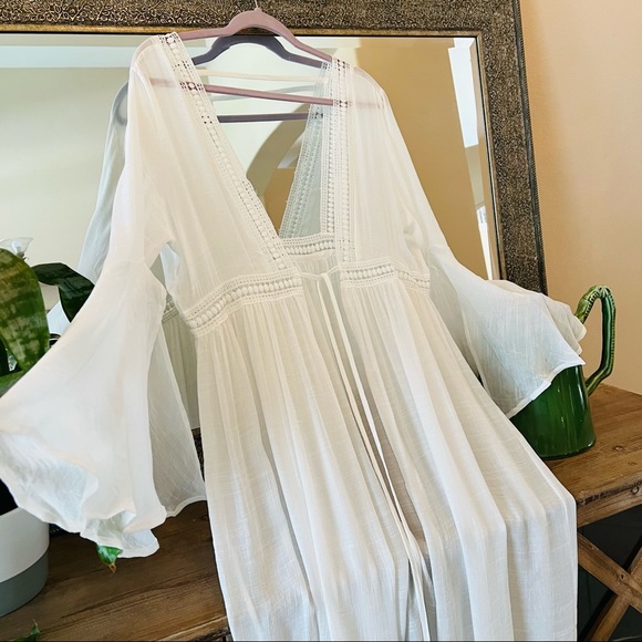 Boho White Lace Kimono Maxi Robe Long Duster New - Picture 7 of 12